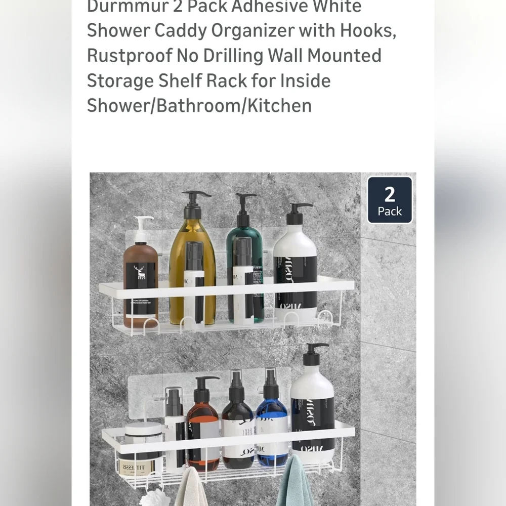 White Shower Caddy Organizer with Hooks - 2 Pack